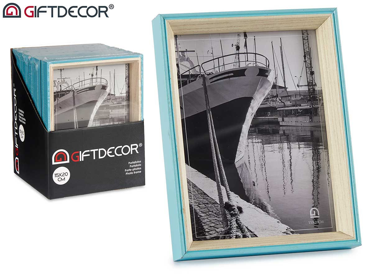 Portafotos madera 15x20 azul y natural