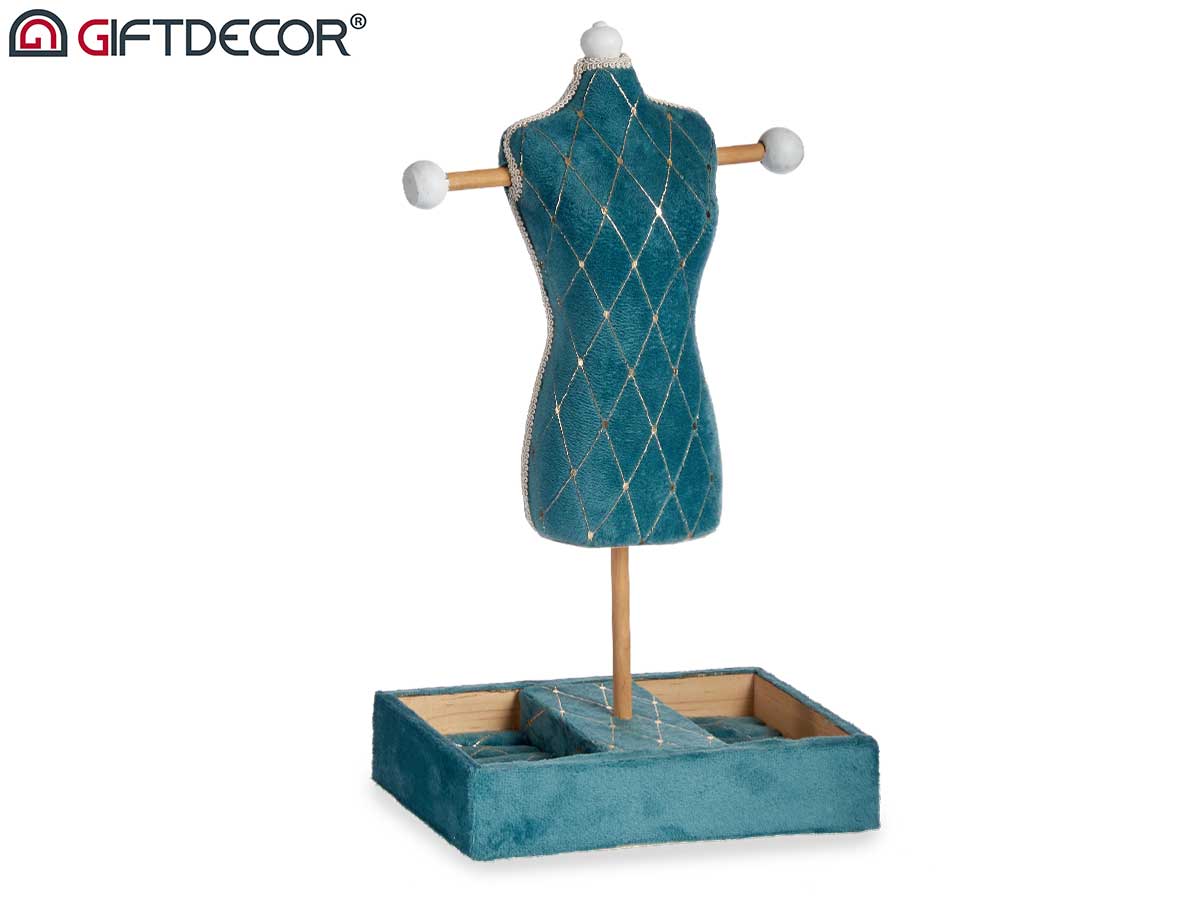 Maniqui portajoyas terciopelo verde dec rombos - Imagen 2