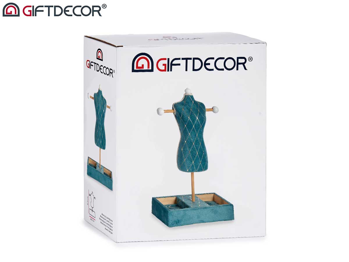 Maniqui portajoyas terciopelo verde dec rombos - Imagen 3