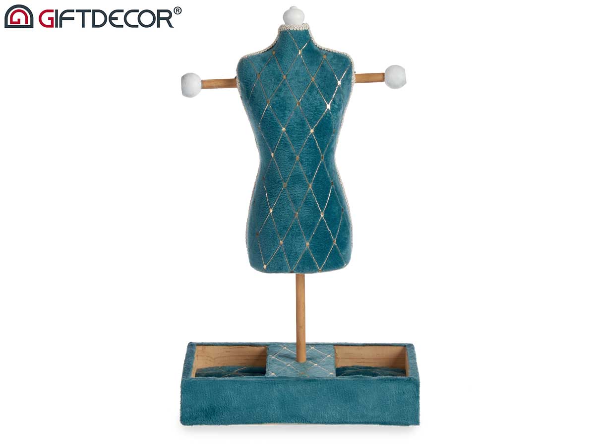 Maniqui portajoyas terciopelo verde dec rombos - Imagen 4