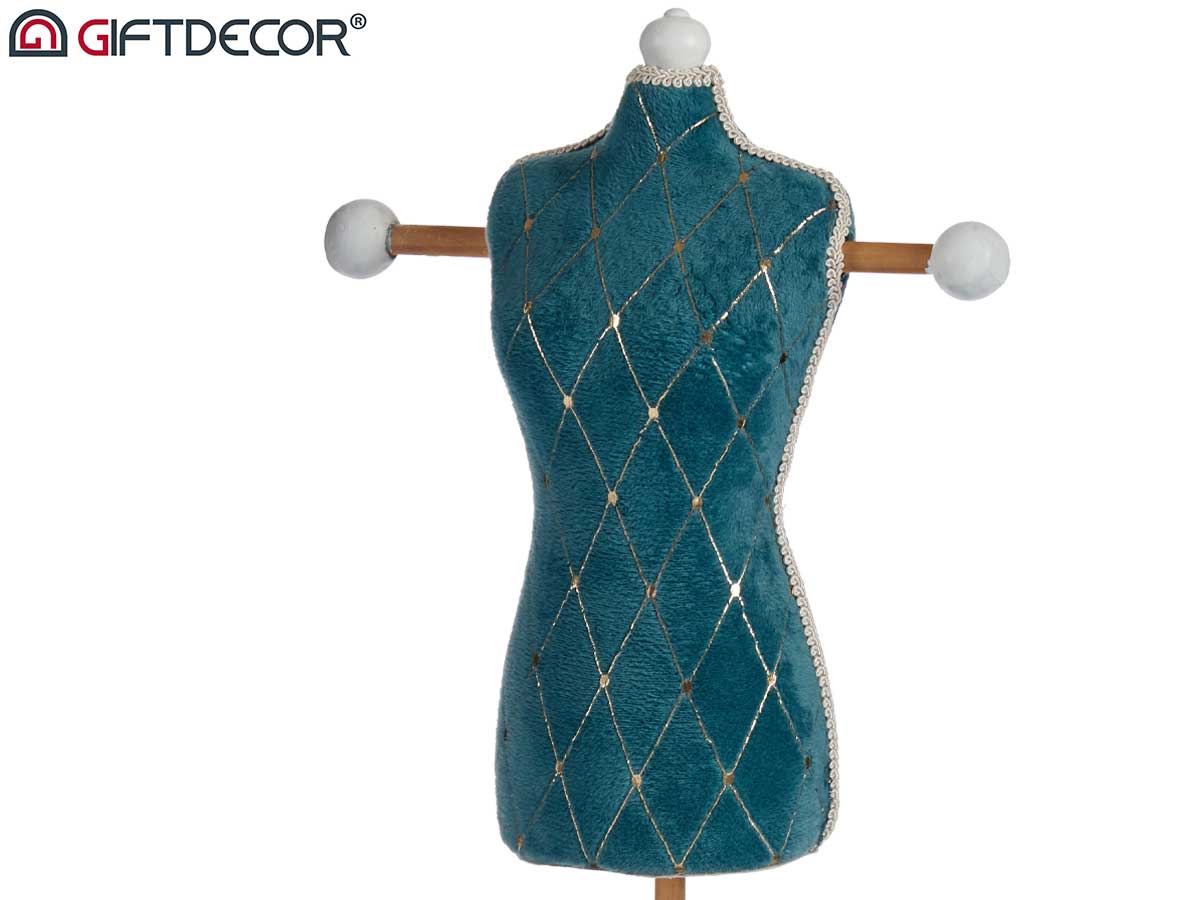 Maniqui portajoyas terciopelo verde dec rombos - Imagen 5