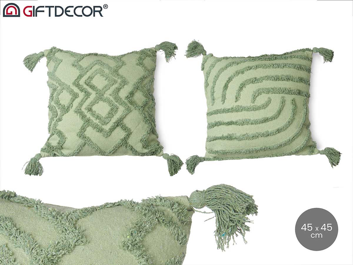 Coussin brodé vert 45x45cm assort 3