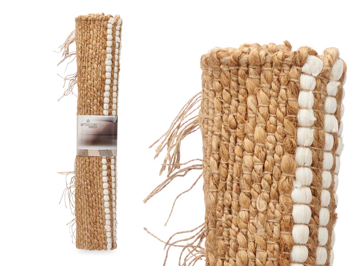 White and natural striped carpet 60 x 90 cm - Image 3