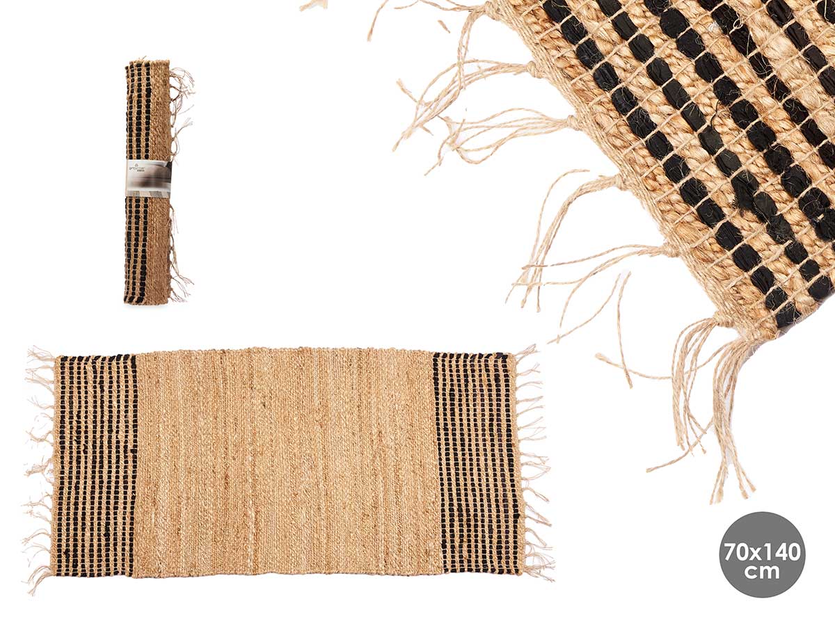 Black and natural striped carpet 70 x 140 cm