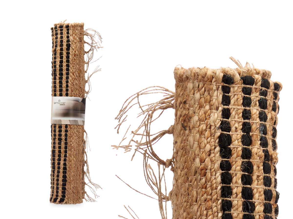 Black and natural striped carpet 70 x 140 cm - Image 3