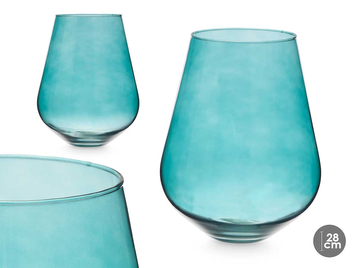 Jarron cristal forma vaso 28cm turquesa