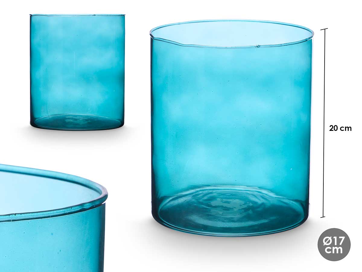 Vaso vetro cilindro 17cm diam x 20cm turchese