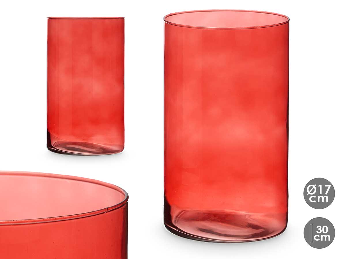 Vaso vetro cilindro 17cm diam x 30cm col. mattone