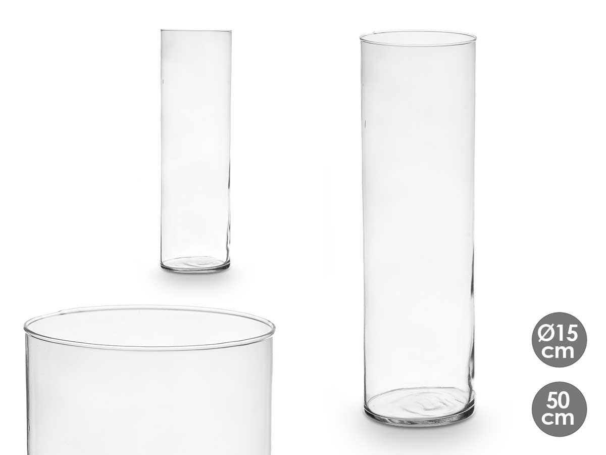 Jarron cristal cilindro 15cm diam x 50cm gris