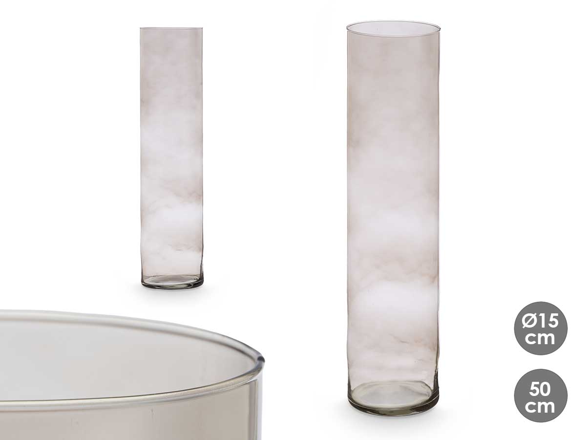 Jarron cristal cilindro 15cm diam x 60cm gris