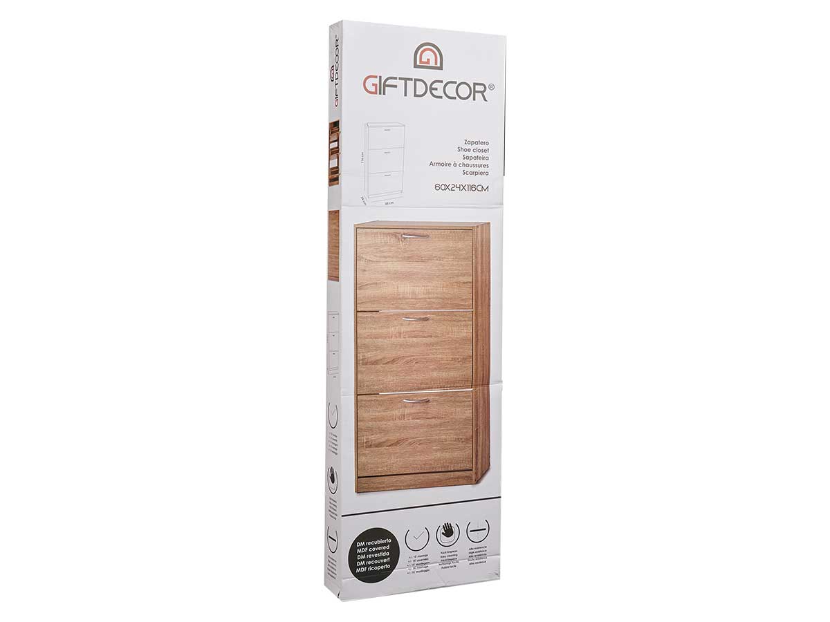 Zapatero madera 3 pisos color beige - Imagen 3