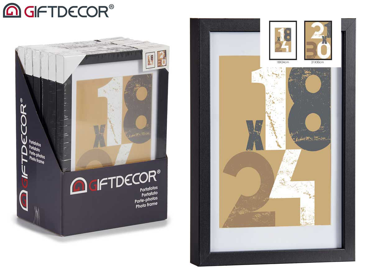 Portafoto pared madera paspartu 18x24cm negro