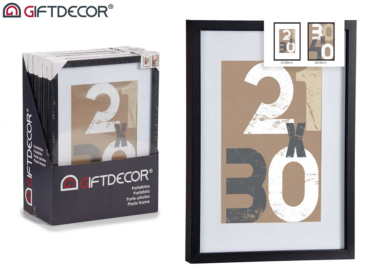 Portafoto pared madera paspartu 21x30cm negro