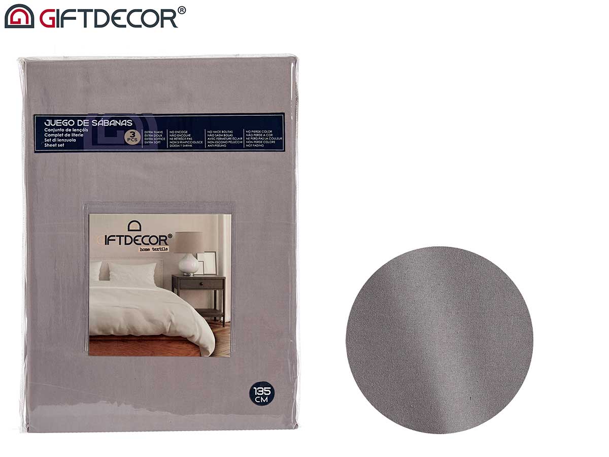 Set 3 lenzuola 135cm colore antracite