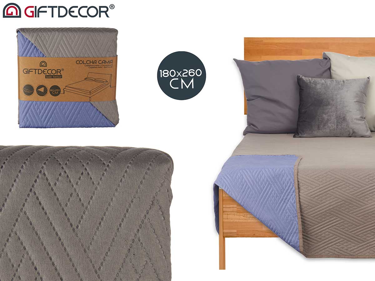 Trapunta letto 180x260 grigio scuro e blu reversib