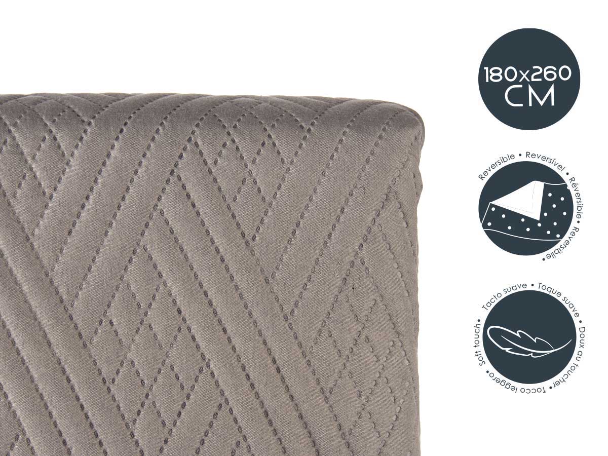 Trapunta letto 180x260 grigio scuro e blu reversib - immagine 4