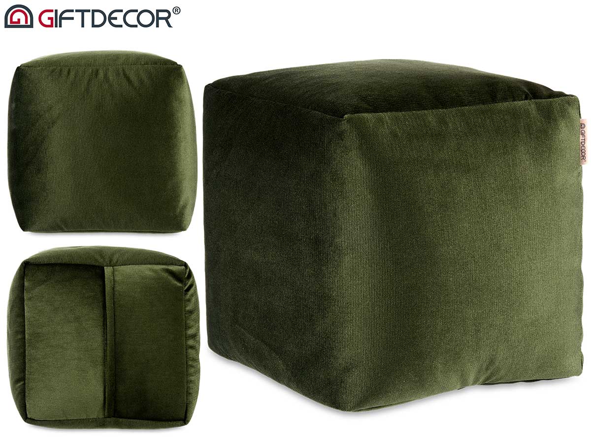 30x30cm green round velvet pouffe