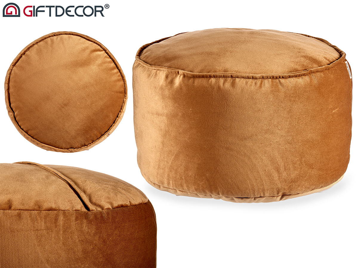 Pouf rond velours 60x35cm beige