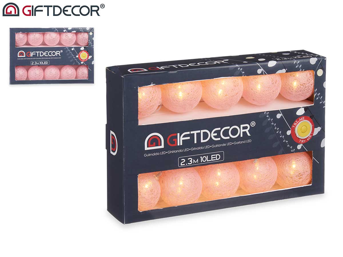 Fita de led 10 bola rosa com caixa exterior