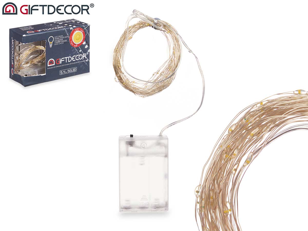 Luzes natal 50led branco quente c caixa interior