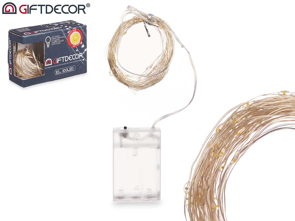 Luzes natal 100led branco quente c caixa interior