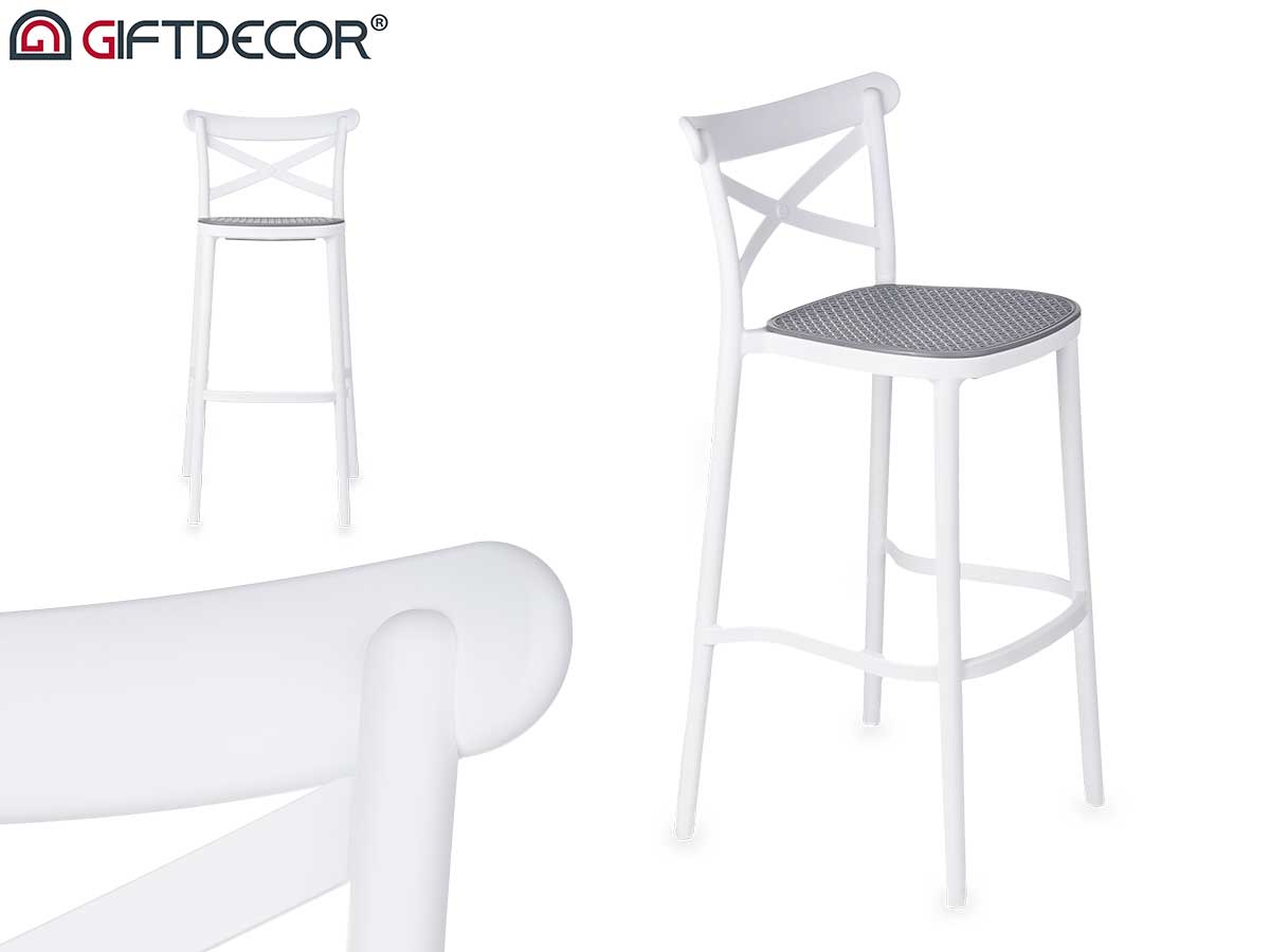 Sgabello rattan plastica bianco grigio
