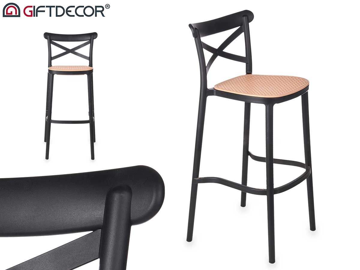 Taburete alto rattan plástico negro beige