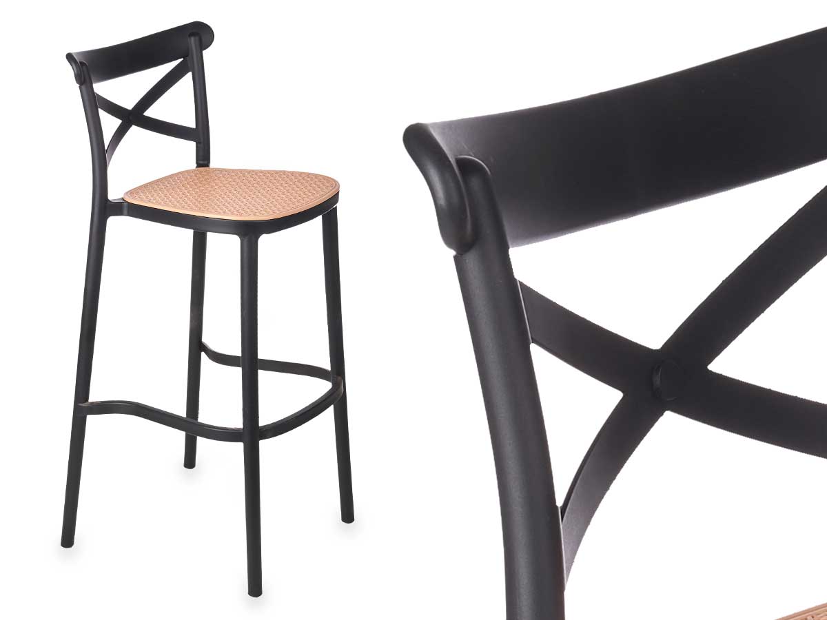 Taburete alto rattan plástico negro beige - Imagen 2
