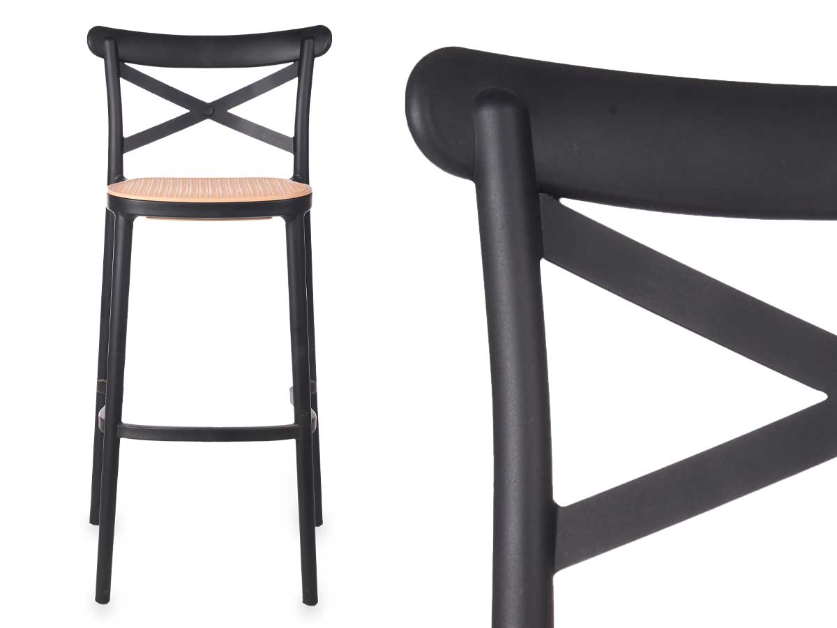 Taburete alto rattan plástico negro beige - Imagen 3