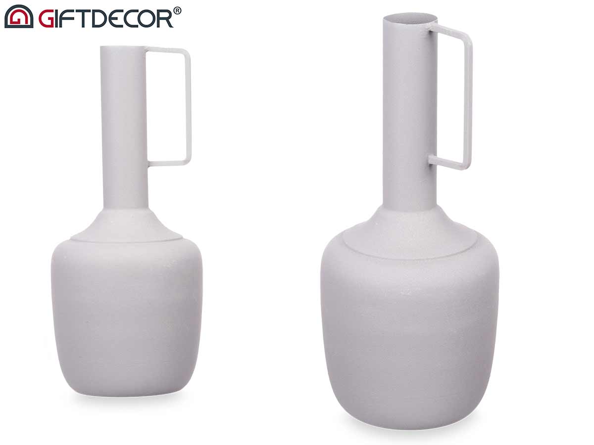 Vase acier anse rectangulaire gris pastel