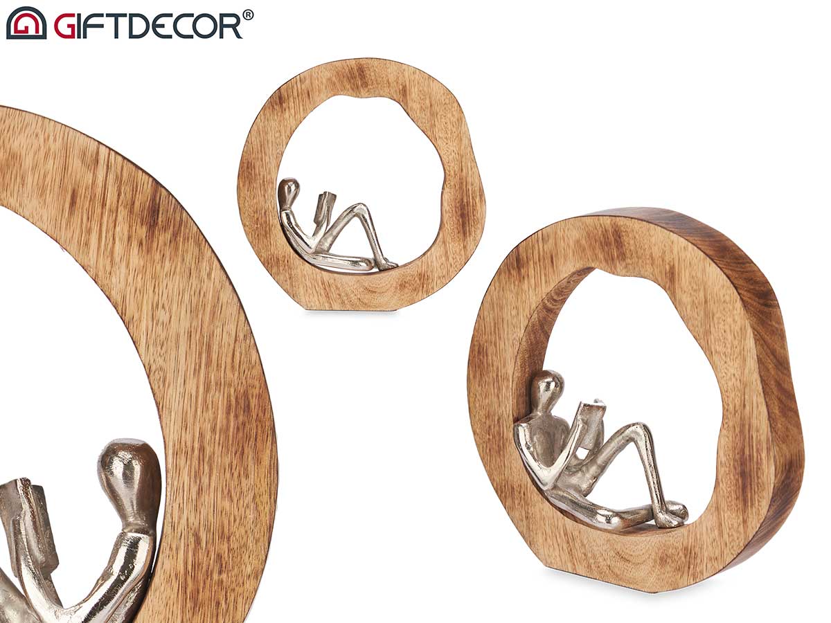 Figura decorativa lectura plata soporte madera
