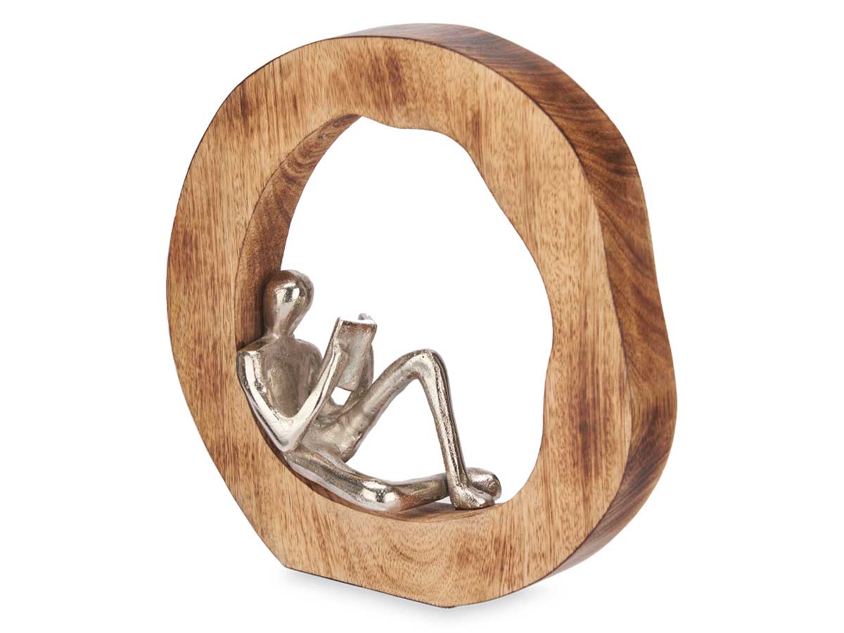 Figura decorativa lectura plata soporte madera - Imagen 2