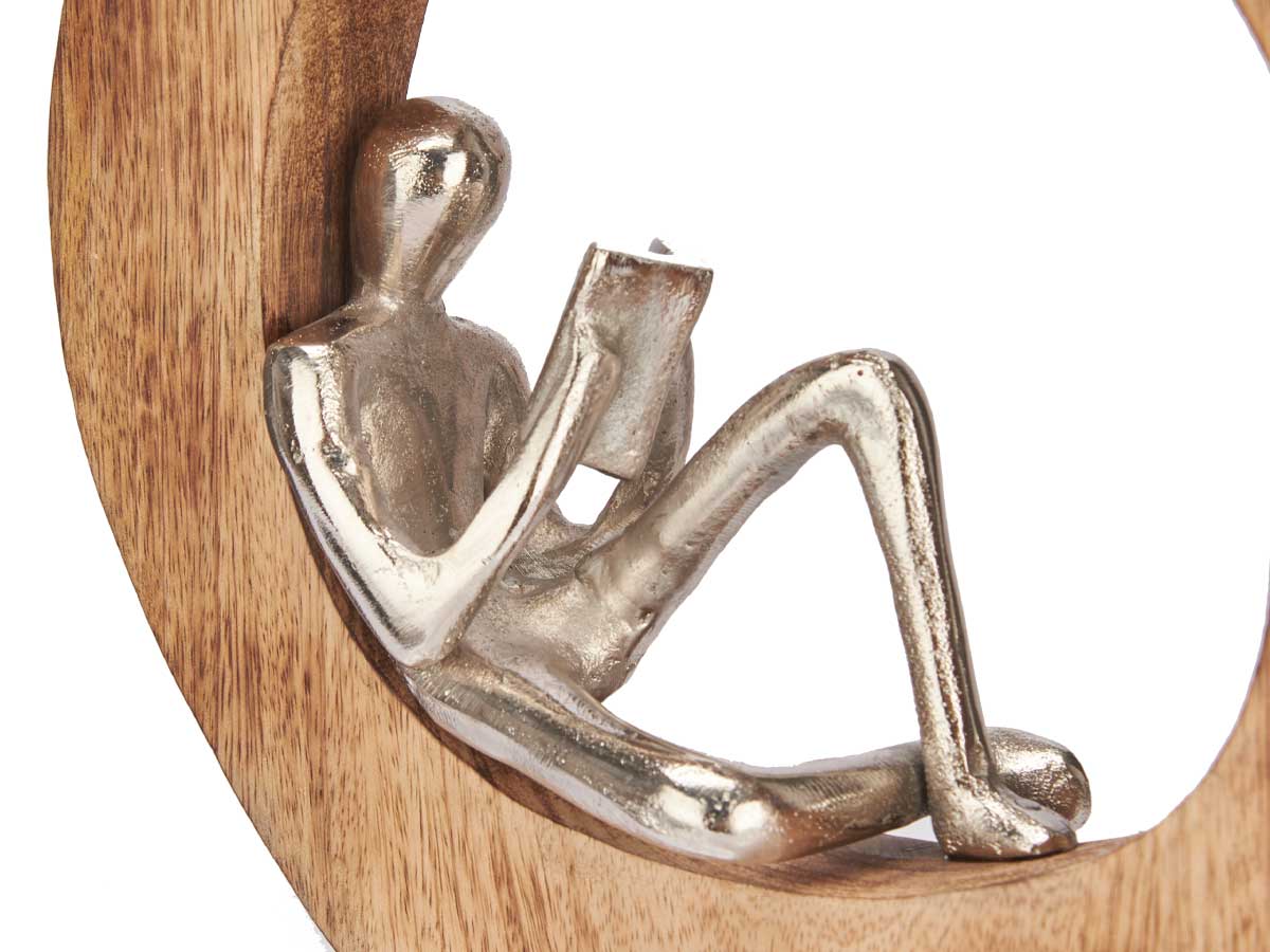 Figura decorativa lectura plata soporte madera - Imagen 3