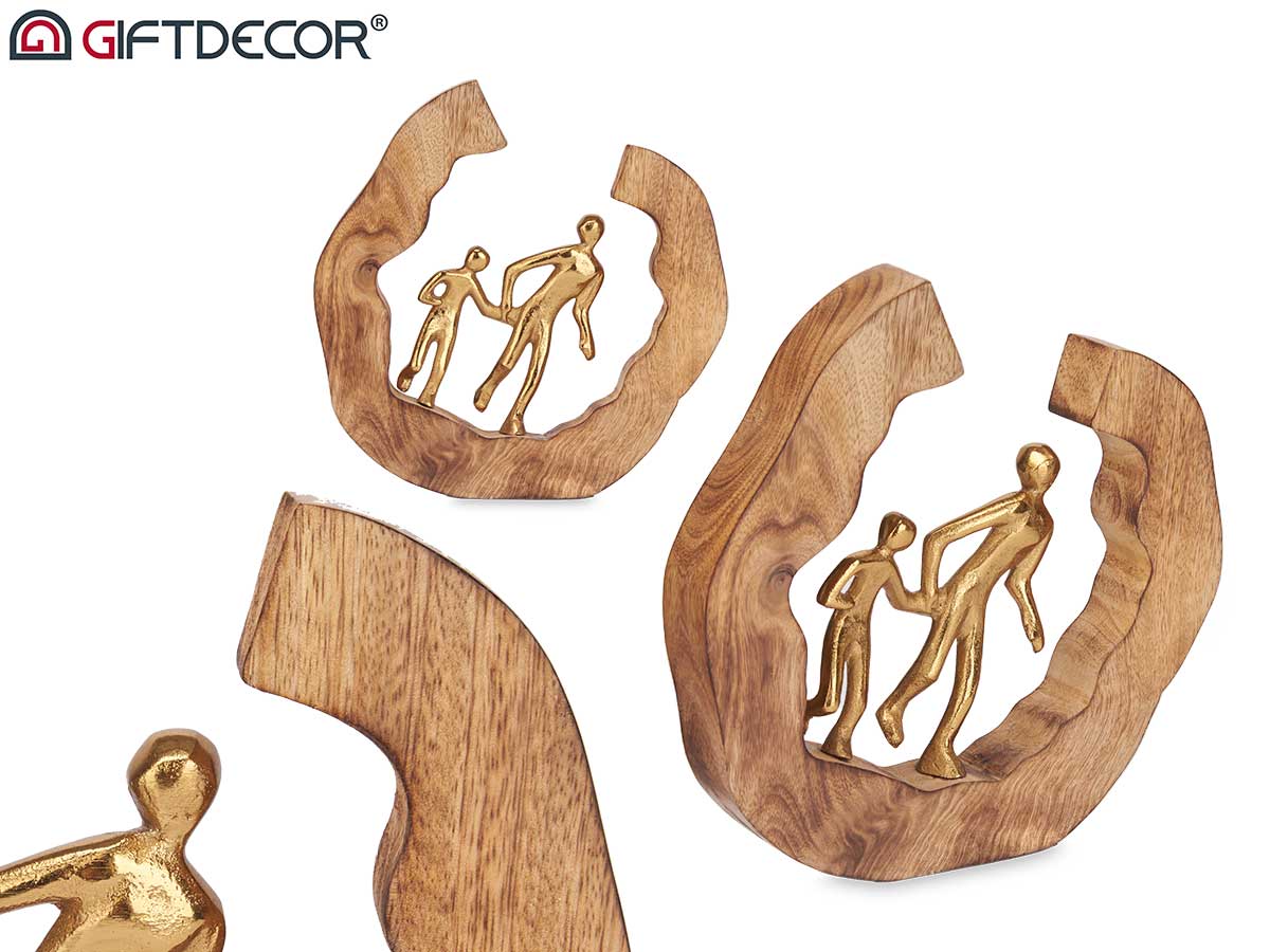 Figura decorativa famiglia oro supporto legno