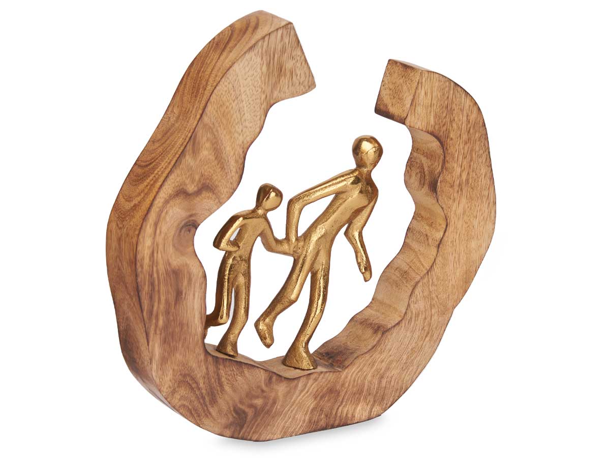 Figura decorativa famiglia oro supporto legno - immagine 2