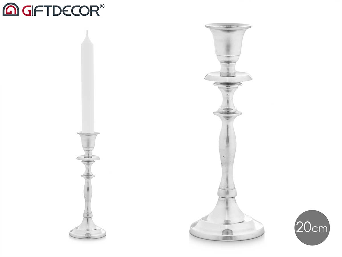 Castiçal medio prateado 20cm