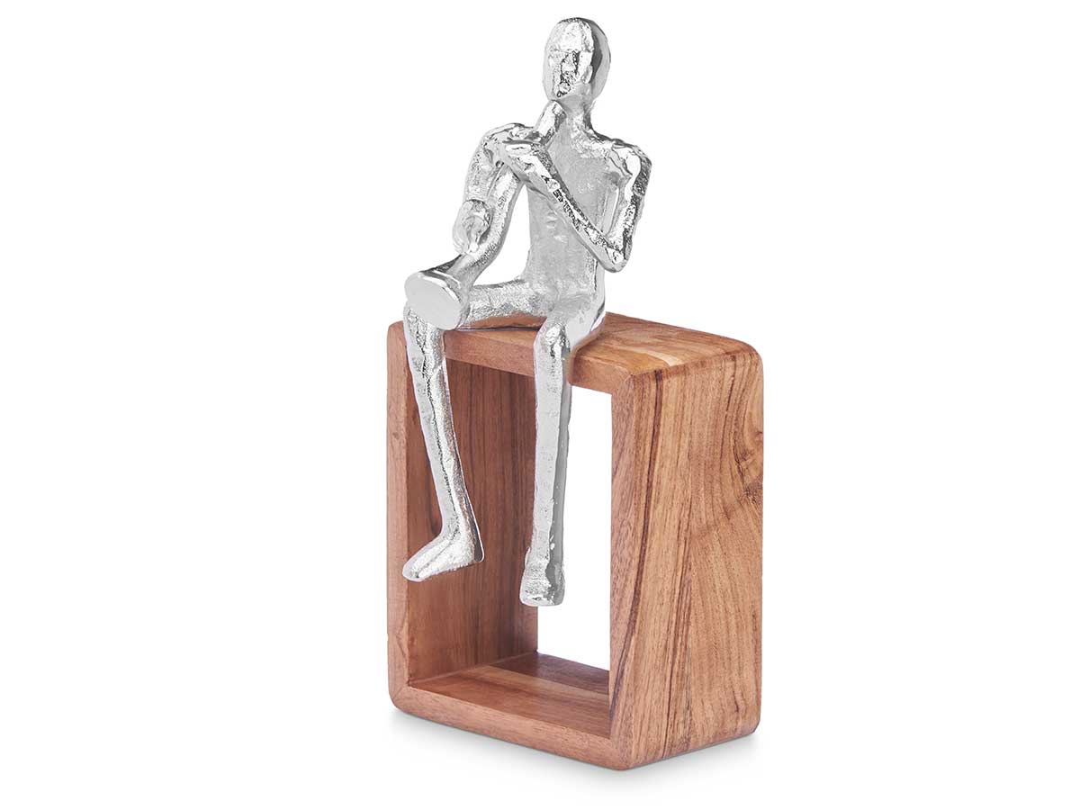 Figura metallo saxo argento supporto legno - immagine 2