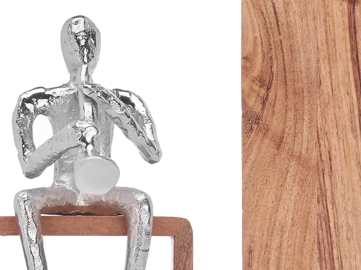 Figura metallo saxo argento supporto legno - immagine 3