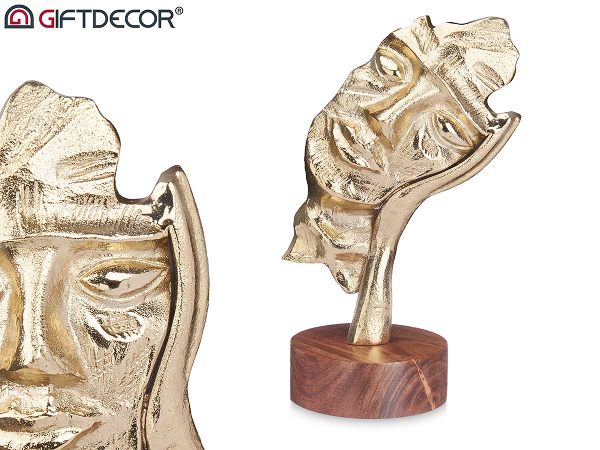 Figura metallo viso mano oro supporto legno