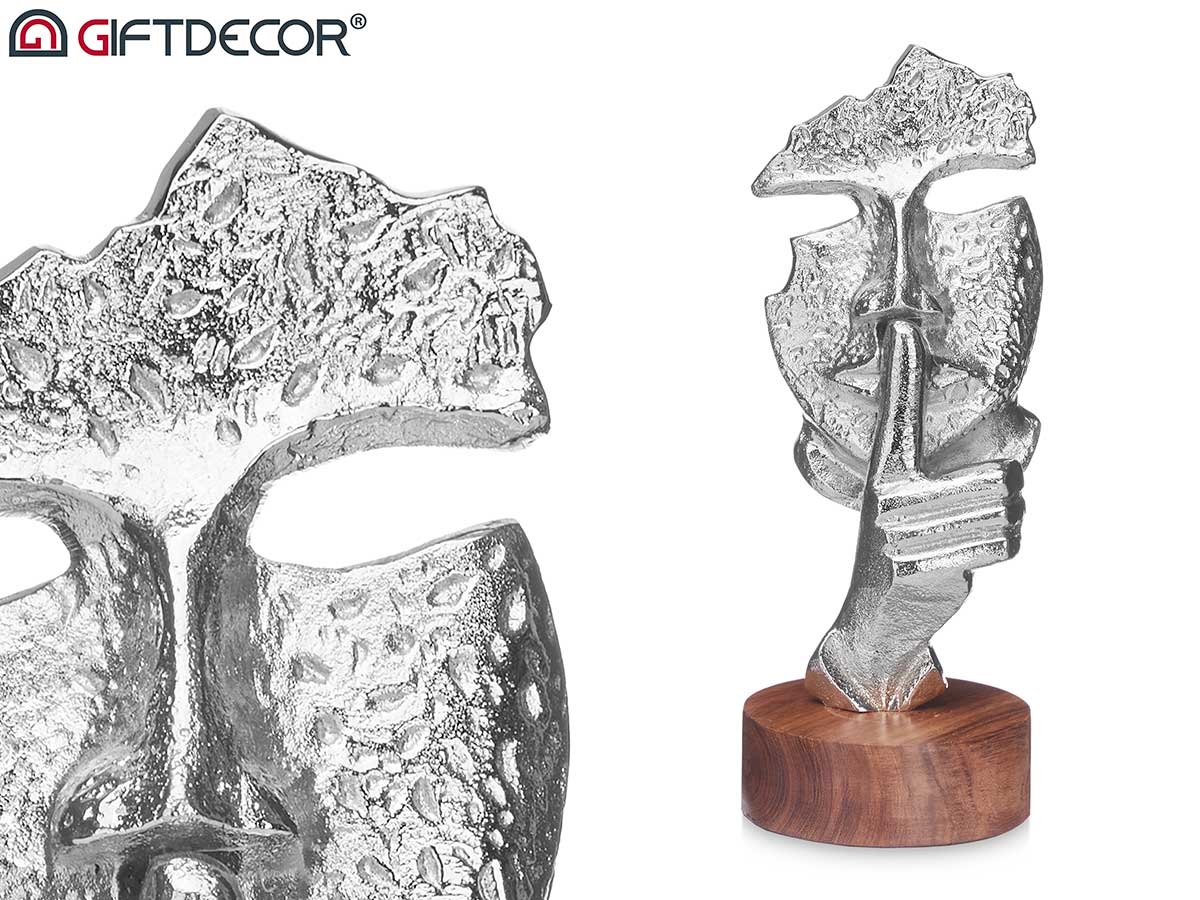 Figura metallo silenzio argento supporto legno