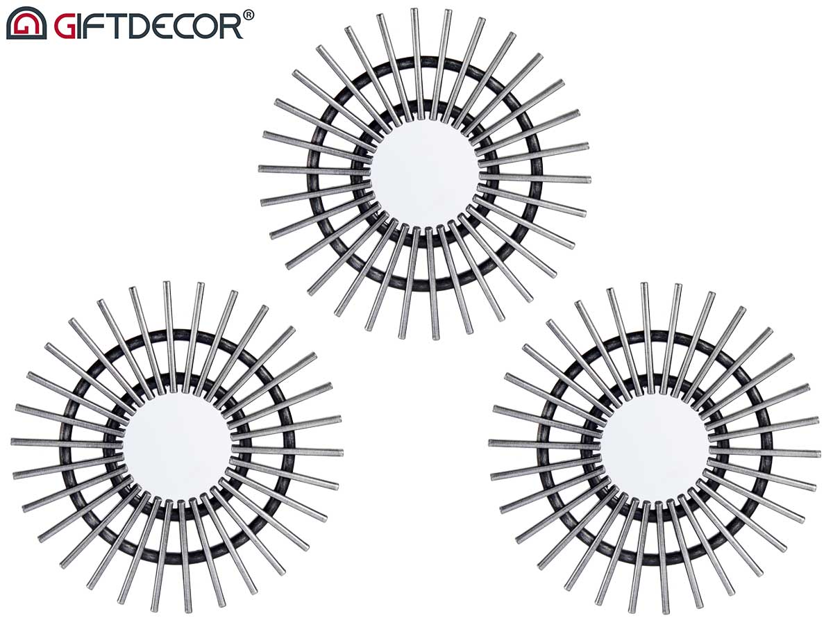 Set 3 miroirs ronds epi noir et argent 25cm – Image 4