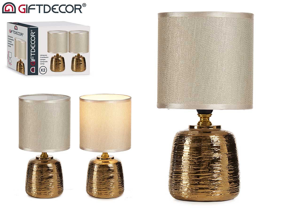 Set 2 lampe doree petit ceramique cylindrique