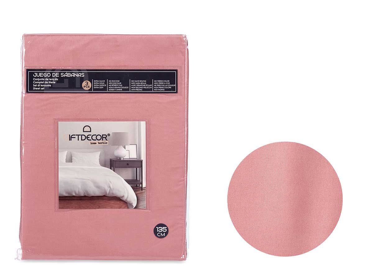 Set 3 lenzuola 135cm colore rosa
