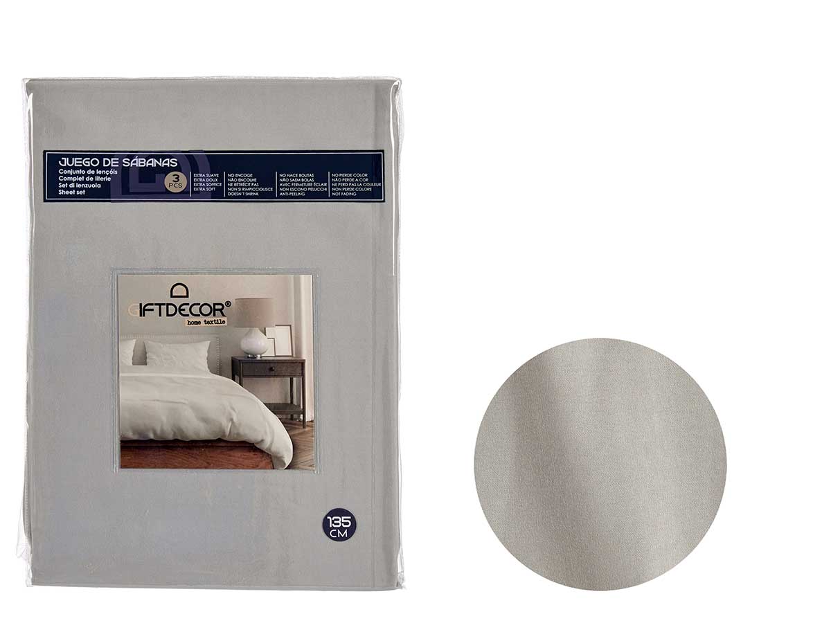 Set 3 lenzuola 135cm colore grigio