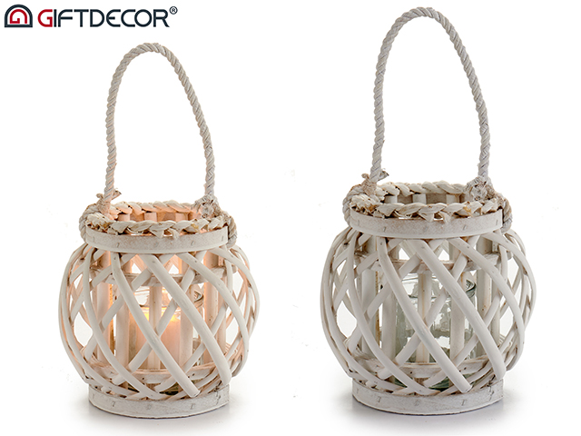 Portavelas redondo branco c asa 16cm alt