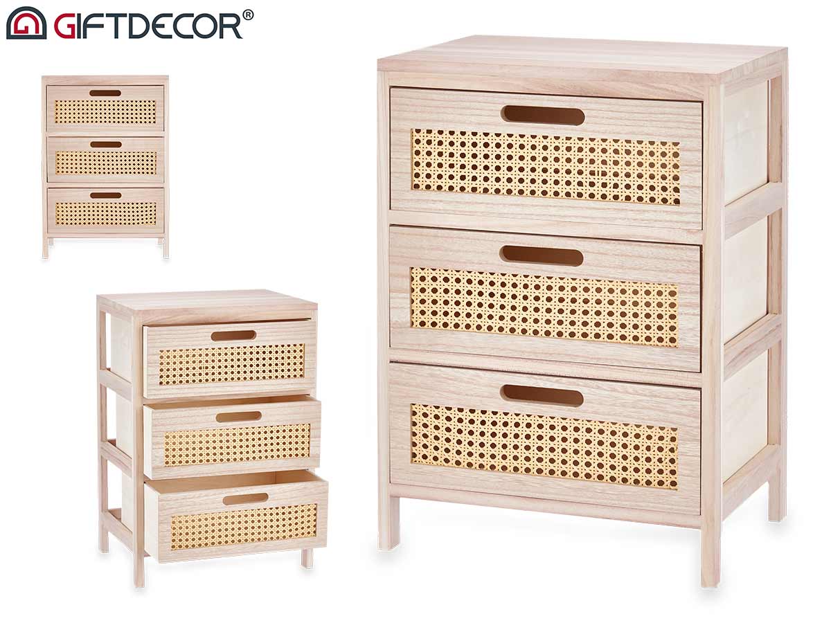 Commode en rotin 3 tiroirs large