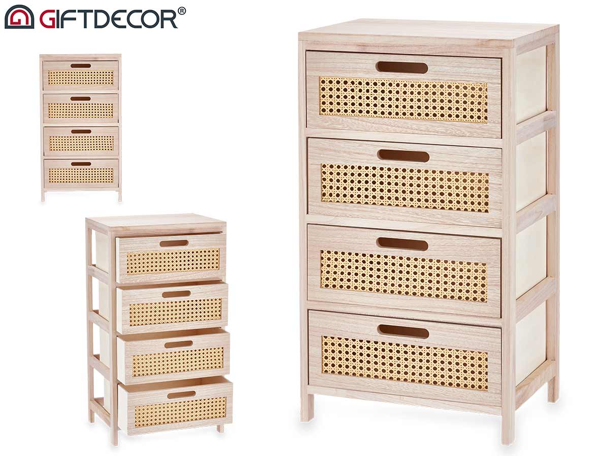 Commode en rotin 4 tiroirs large