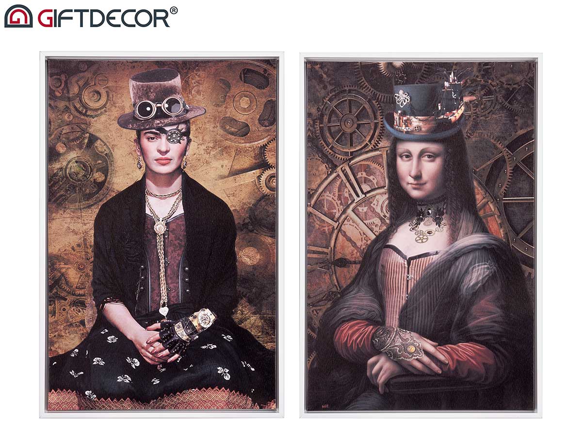 Quadro donna con cappello tela cornice bianca ass2