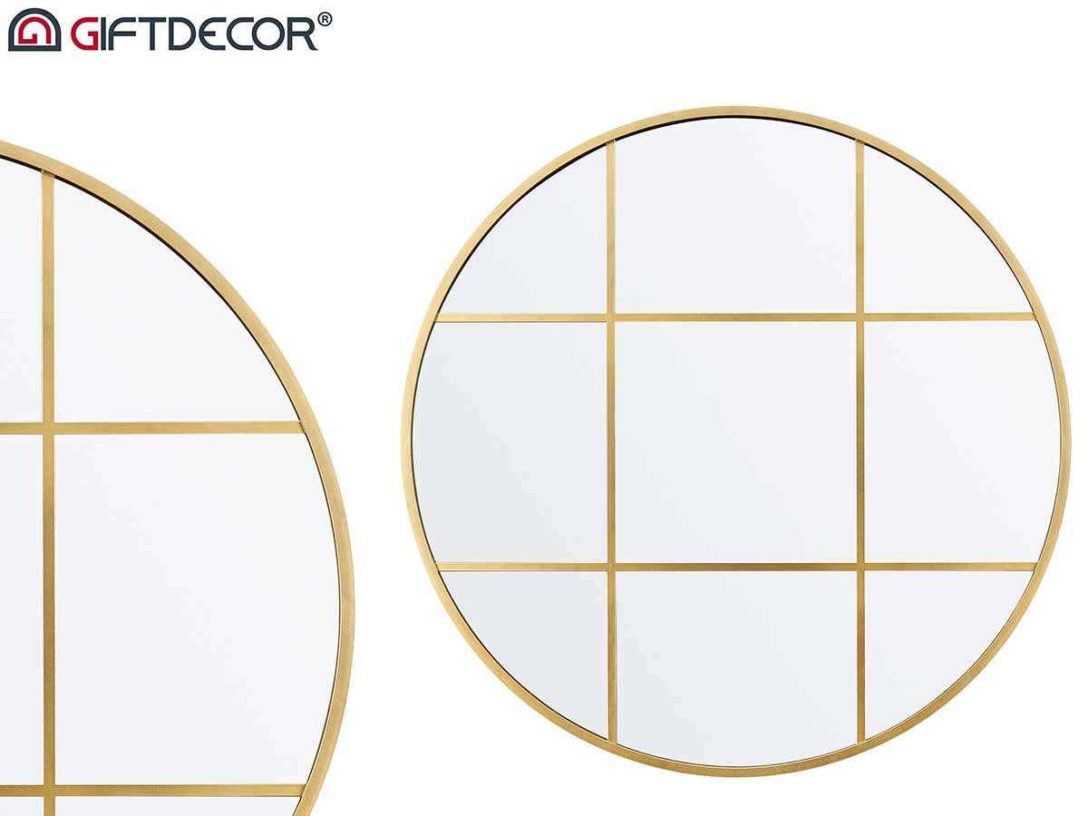 Miroir fenêtre plastique rond 80cm doré