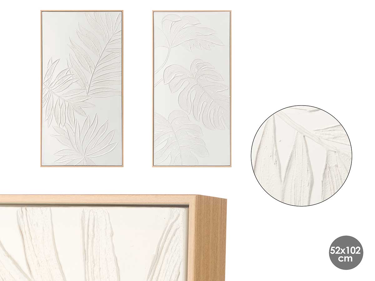 Quadro tela cornice naturale foglia ass 2 52x102